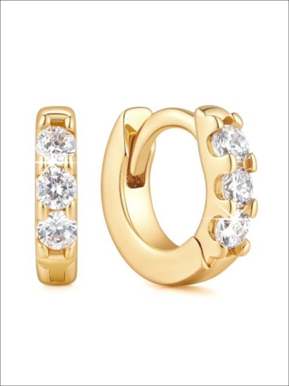 14K Gold Plated Hoop Earrings with Zirconia Accents for Women